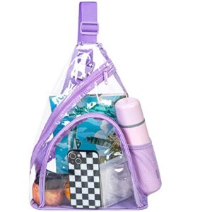 agsdon clear sling bag stadium approved, small pvc crossbody shoulder backpack, casual transparent daypack – purple
