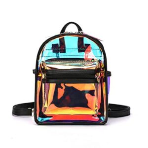jascaela clear hologram mini backpack waterproof pvc shoulder bag casual travel daypack for women girls (black)