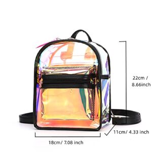 jascaela Clear Hologram Mini Backpack Waterproof PVC Shoulder Bag Casual Travel Daypack for Women Girls (Black)