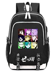 timmor magic anime seven deadly sins laptop backpack with usb charging port, middle school college bookbags.(black1)