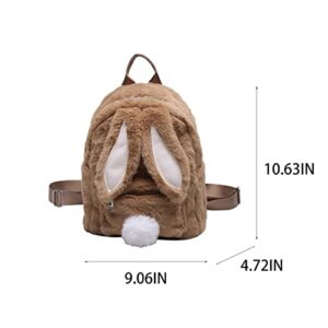 3D Plush Bunny Ear Girls Backpack Winter Kawaii Mini Schoolbag Teen Fluffy Aesthetic Small Students Bookbag Women Daypack (Coffee)