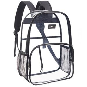 covax clear backpack, see through clear bookbags, water-resistant pvc transparent backpack for school, work, security, sporting events