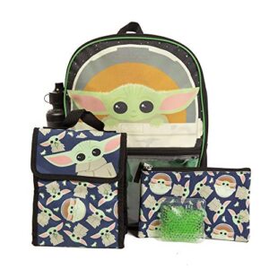 ralme star wars mandalorian baby yoda backpack set for kids, 16 inch, 5 piece value set green