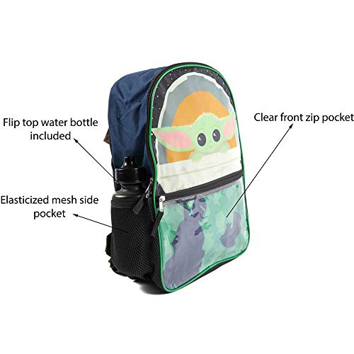 RALME Star Wars Mandalorian Baby Yoda Backpack Set for Kids, 16 inch, 5 Piece Value Set Green
