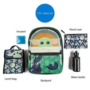 RALME Star Wars Mandalorian Baby Yoda Backpack Set for Kids, 16 inch, 5 Piece Value Set Green