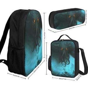 FunnyStar Dead Cthulhu Waits Dreaming. 3 Pieces Backpack Set Lunch Bag Pencil Case For Women Men Boys Girls School Work One Size bbsjtz02354178a Bbsjtz02354178a