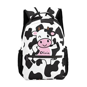 zaaprintblanket Personalized Little Cow Black White with Text Name Casual Bags Waterproof Backpack for Unisex Adult Gift