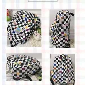 Nouflux Kawaii Backpack for Girls School Cute Backpack with Doll Checkerboard Backpack Teen Girls(Black)