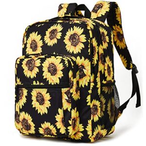 telena school backpack for teen girls boys, lightweight backpack for college bookbag with bottle side pockets, sunflower backpack