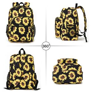 Telena School Backpack for Teen Girls Boys, Lightweight Backpack for College Bookbag with Bottle Side Pockets, Sunflower Backpack