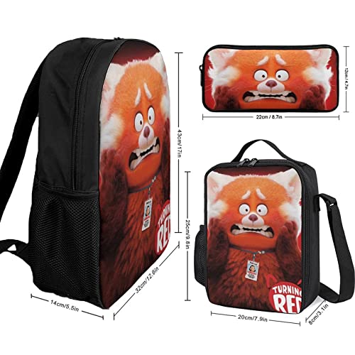 Zqiyhre Turn Red Backpack 3 PCS Set, Printing Anime Travel Laptop Backpack Pencil Case Lunch Bag for Students