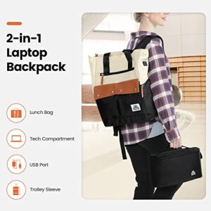 Womens Convertible Laptop Tote Backpack with Removable Lunch Bag and USB Port, Stylish College Laptop Backpacks, Lightweight High School Book Bag for Students, Teachers, Nurses ( Black )