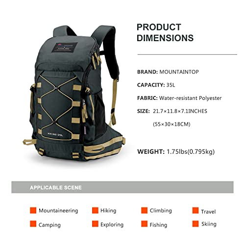 MOUNTAINTOP Hiking Backpack 35L Outdoor Travel Camping Day Pack with Rain Cover for Men Women