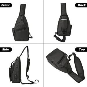 Sling Bag - Shoulder Backpack Crossbody Daypack Chest Bags for Women & Men with USB Charging Port(2 Pack Black)