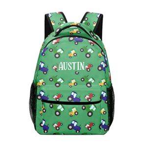 customlife personalized green tractors school backpacks bookbag travel pack for boys girls men women, 16.5”(h) x 12.2”(l) x 5.9”(w)