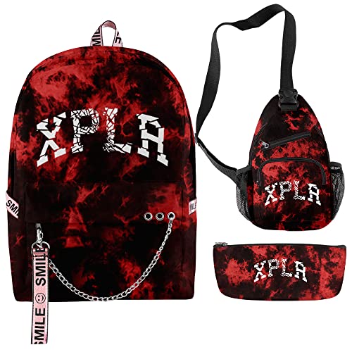 XPLR Shatter Red Tie Dye Sam and Colby Merch Backpack Teen Backpack Three Piece Travel Bags (suit 2)