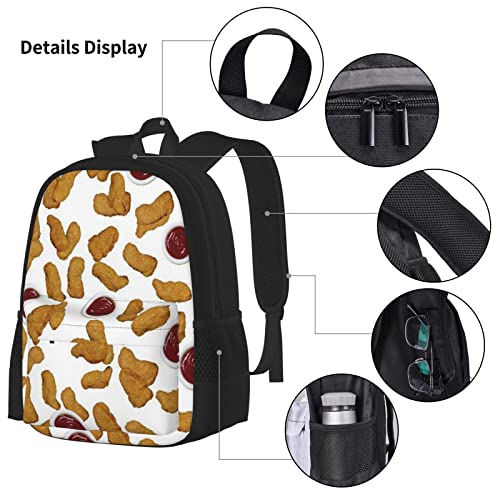 3 Piece Set Backpacks Chicken Nuggets Funny Food Fried Ketchup Pattern Backpack 3 Piece Set for Boys and Girls Cute Axolotl Fish backpack(School Bag + Pencil Case + Lunchbag Set)