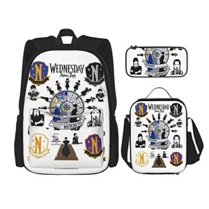 wednesday backpacks set 3d casual light weight backpack bookbag 3 pice with lunch box lunch bag and pencil case pencil bag for girls boys teens