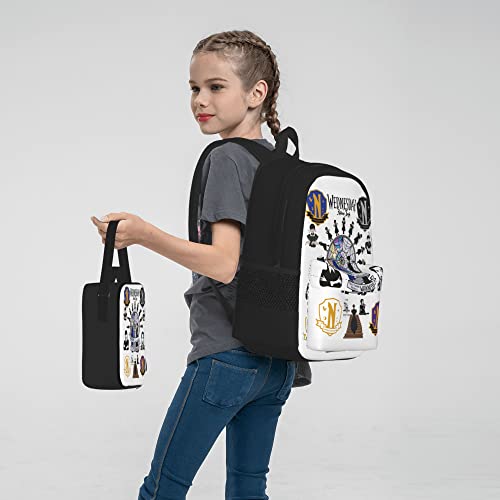 Wednesday Backpacks set 3d Casual Light Weight Backpack Bookbag 3 pice with lunch box lunch bag And pencil case pencil bag For Girls Boys Teens