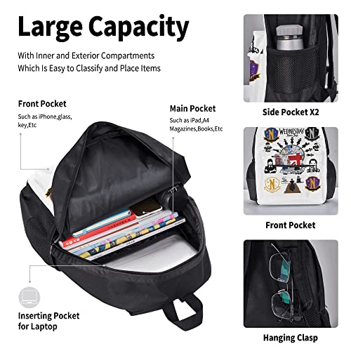 Wednesday Backpacks set 3d Casual Light Weight Backpack Bookbag 3 pice with lunch box lunch bag And pencil case pencil bag For Girls Boys Teens