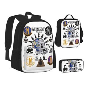 Wednesday Backpacks set 3d Casual Light Weight Backpack Bookbag 3 pice with lunch box lunch bag And pencil case pencil bag For Girls Boys Teens