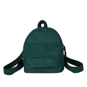 AZURAOKEY Women Mini Backpack Corduroy Girls Bookbags Travel Rucksack (Dark Green)