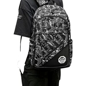 School Backpack Black Bookbag College High School Bags For Boys Girls Travel Rucksack Casual Daypack Laptop Backpacks(Black-M)