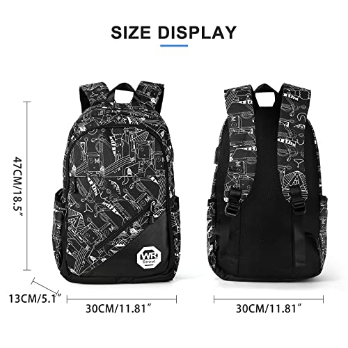 School Backpack Black Bookbag College High School Bags For Boys Girls Travel Rucksack Casual Daypack Laptop Backpacks(Black-M)