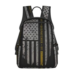 unisex 911 dispatcher thin gold line travel laptop backpack college school computer bag bookbag for girls & boys black