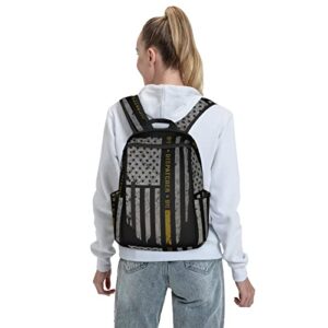 Unisex 911 Dispatcher Thin Gold Line Travel Laptop Backpack College School Computer Bag Bookbag for Girls & Boys Black