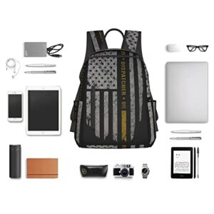 Unisex 911 Dispatcher Thin Gold Line Travel Laptop Backpack College School Computer Bag Bookbag for Girls & Boys Black