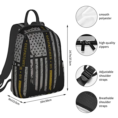 Unisex 911 Dispatcher Thin Gold Line Travel Laptop Backpack College School Computer Bag Bookbag for Girls & Boys Black