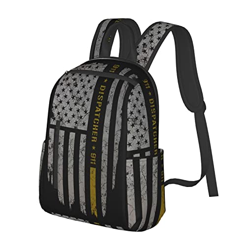 Unisex 911 Dispatcher Thin Gold Line Travel Laptop Backpack College School Computer Bag Bookbag for Girls & Boys Black