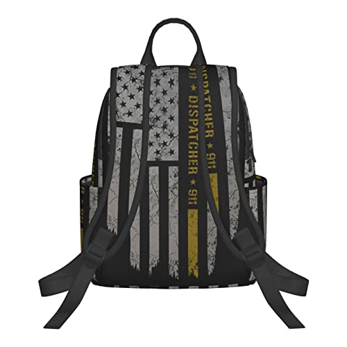 Unisex 911 Dispatcher Thin Gold Line Travel Laptop Backpack College School Computer Bag Bookbag for Girls & Boys Black