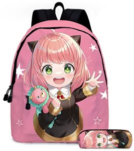 xixisa 16″ spy x family school backpack with pencil case, anya forger anime daypack student bookbag laptop backpacks supplies (e)