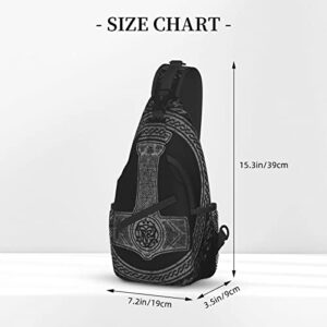 Crossbody Sling Backpack Thor's Hammer Mjolnir Viking Runes Norse Mythology Men Women Hiking Chest Shoulder Bag