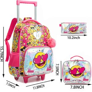 ZBAOGTW Rolling Backpack for Girls,Kids Rolling Backpack with Lunch Bag and Pencil Case,3 in 1 Book Bag Set,School Backpack with Wheels for Girls and Boys,15.7"X11.8"X6.7"