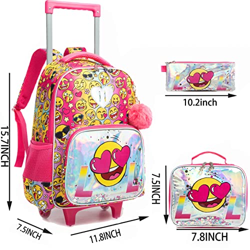 ZBAOGTW Rolling Backpack for Girls,Kids Rolling Backpack with Lunch Bag and Pencil Case,3 in 1 Book Bag Set,School Backpack with Wheels for Girls and Boys,15.7"X11.8"X6.7"