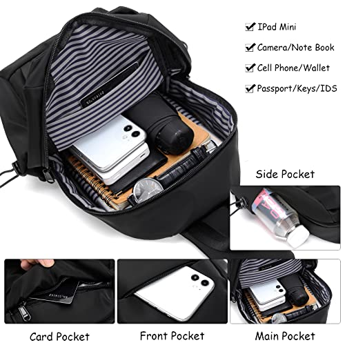 Peicees Sling Bag for Men & Women Sling Backpack With USB Charge Port Hiking Backpack Bag Waterproof Shoulder Crossbody Bags