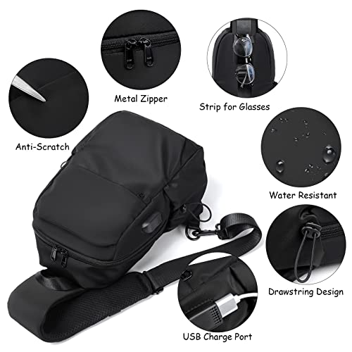 Peicees Sling Bag for Men & Women Sling Backpack With USB Charge Port Hiking Backpack Bag Waterproof Shoulder Crossbody Bags
