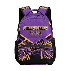 bigbigift customized cheerleader purple waterproof backpack with name for hiking camping picnic 12.2(l)x5.9(w)x16.5(h)inch