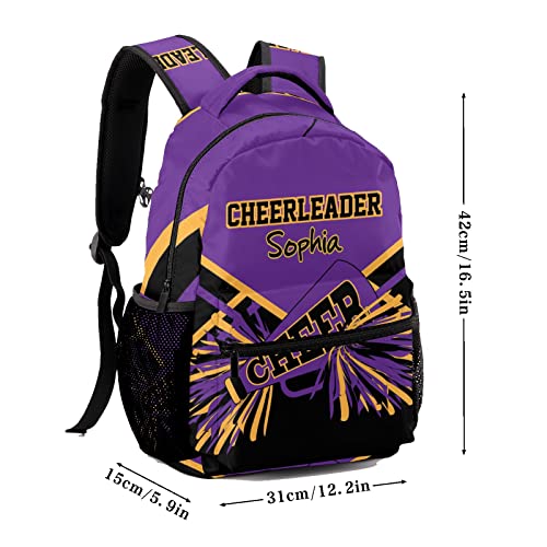 BigBigift Customized Cheerleader Purple Waterproof Backpack with Name for Hiking Camping Picnic 12.2(L)x5.9(W)x16.5(H)inch