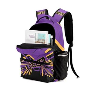 BigBigift Customized Cheerleader Purple Waterproof Backpack with Name for Hiking Camping Picnic 12.2(L)x5.9(W)x16.5(H)inch