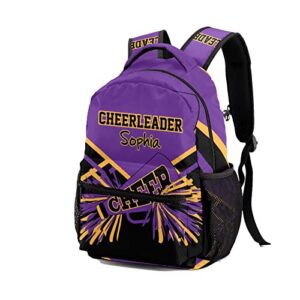 BigBigift Customized Cheerleader Purple Waterproof Backpack with Name for Hiking Camping Picnic 12.2(L)x5.9(W)x16.5(H)inch