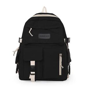 simple canvas backpack large capacity college student hit color laptop schoolbag