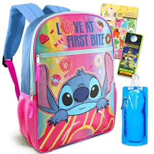 disney lilo and stitch backpack set for kids – 4 pc school supplies bundle with stitch backpack for girls, monster stickers, water pouch, and more (stitch school backpack bag)