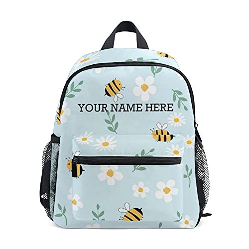 CHIFIGNO Customized Backpack with Name Flower Bees Green Toddler Backpack for Girls Blue