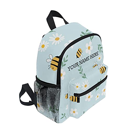 CHIFIGNO Customized Backpack with Name Flower Bees Green Toddler Backpack for Girls Blue