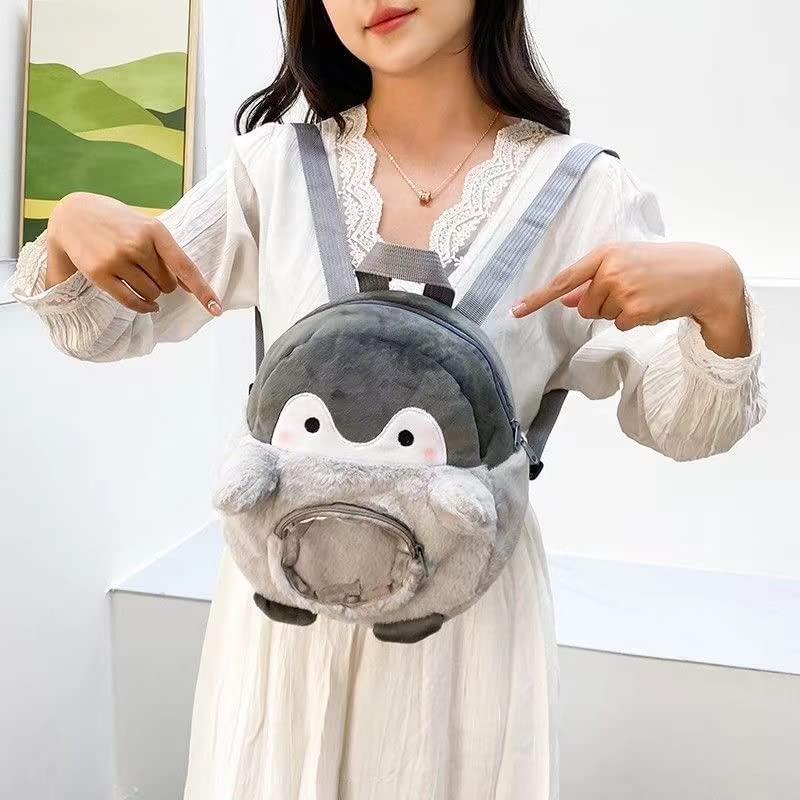 SUFUZEGA Kawaii Plush Penguin Small Fuzzy Purse Backpack Fluffy Cozy Mini Bag Japanese Cute Pendant Teen Girl Boy School Bag (Grey)