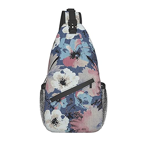 Greexy Watercolor Flowers Sling Backpack Crossbody Shoulder Bags for Women Men Causal Daypacks Chest Bag Hiking Travel Sport Climbing Runners